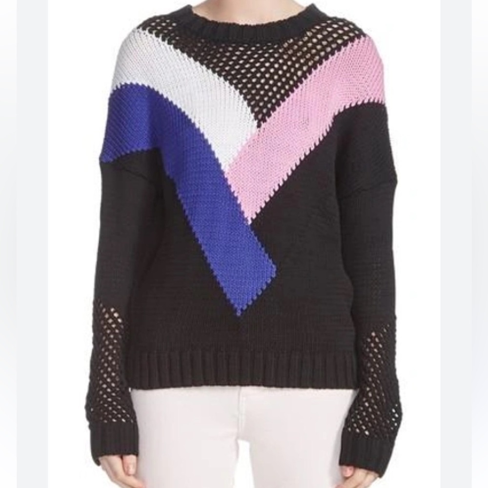 Maje Marylene Multicolor Chevron mesh Knit Sweater size 1 geometric